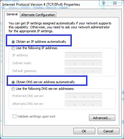 Cara Konfigurasi DHCP di Windows 7 - obtain an IP address automatically